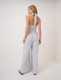 Blue Pinstripe Halter Neck Tizzy Jumpsuit