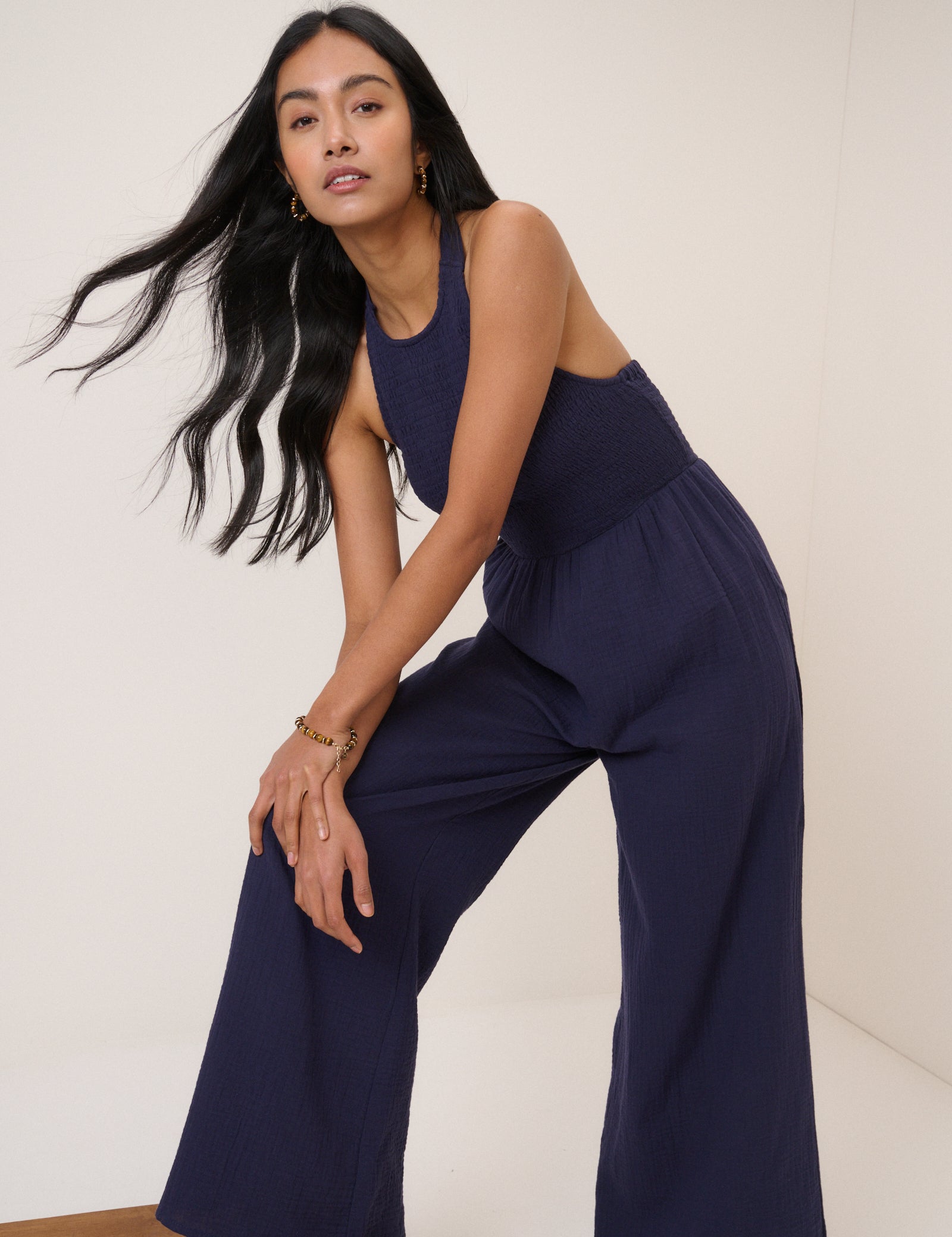 Navy Halter Neck Tizzy Jumpsuit