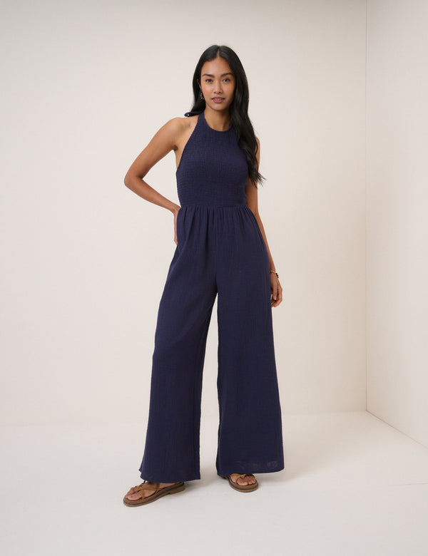 Navy Halter Neck Tizzy Jumpsuit