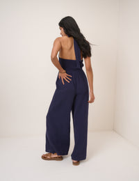 Navy Halter Neck Tizzy Jumpsuit