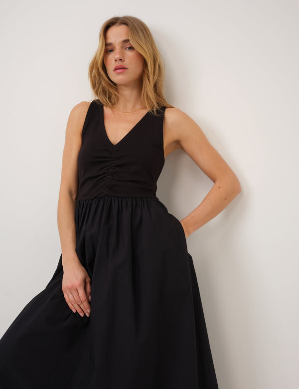 Black V-Neck Kyra Midi Dress