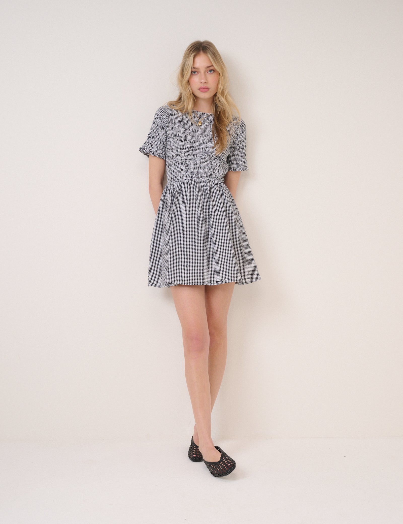 Black Gingham Leah Mini Dress Black Gingham Leah Mini Dress