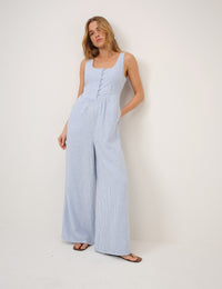 Blue Pinstripe Linen-blend Cora Jumpsuit