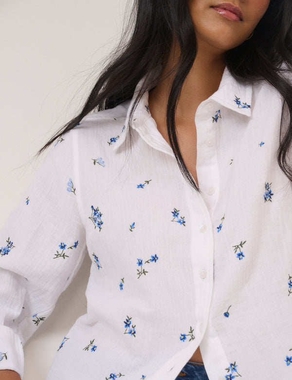 White Floral Embroidered Blouse