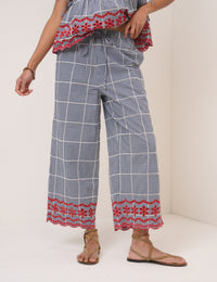 Black Gingham Embroidered Cropped Trousers
