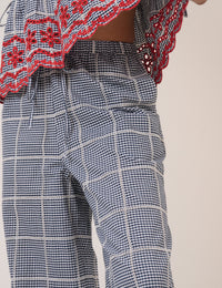 Black Gingham Embroidered Cropped Trousers