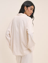 Cream Pinstripe Tie Front Shirt