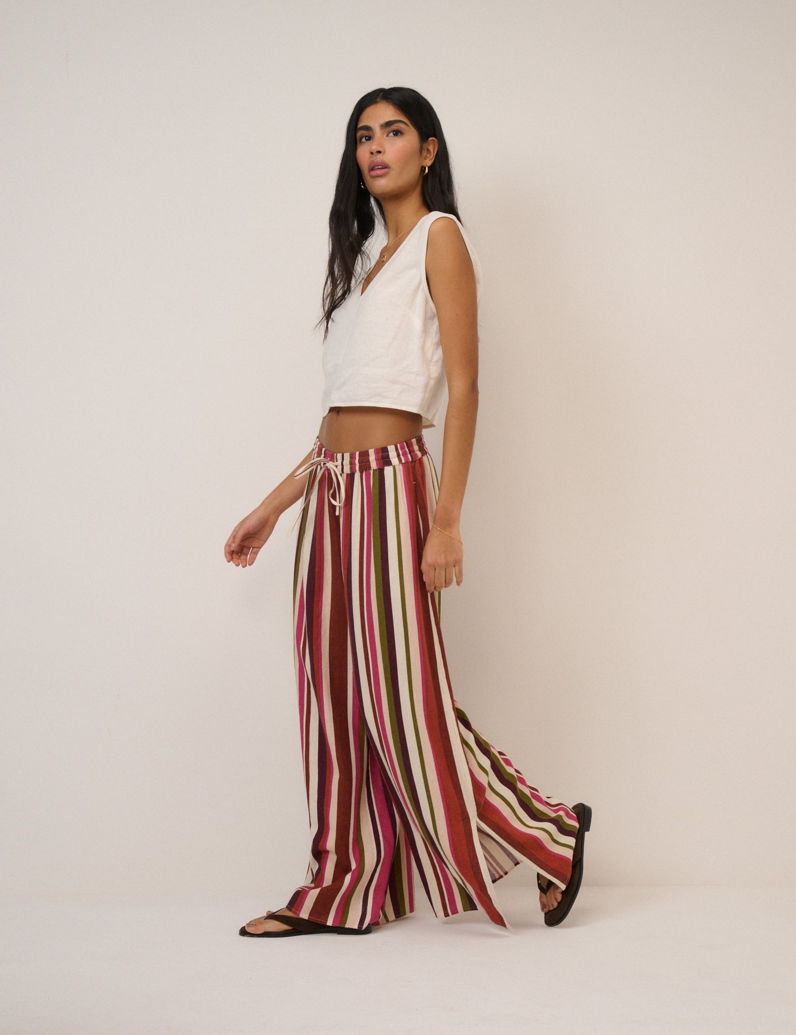 Multi-Coloured Split Hem Wide Leg Trousers
