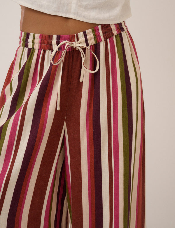 Multi-Coloured Striped Split Hem Wide Leg Trousers