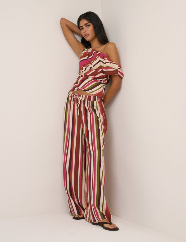 Multi-Coloured Split Hem Wide Leg Trousers
