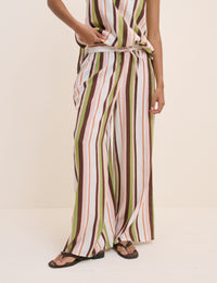 Multi-Coloured Striped Linen-Blend Wide Leg Elstow Trousers