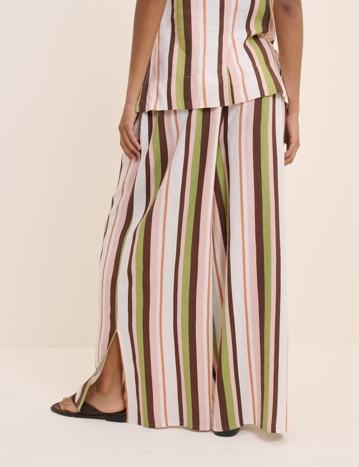 Multi-Coloured Striped Linen-Blend Wide Leg Elstow Trousers