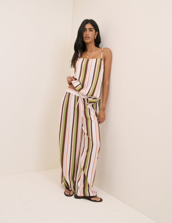 Multi-Coloured Striped Linen-Blend Wide Leg Elstow Trousers