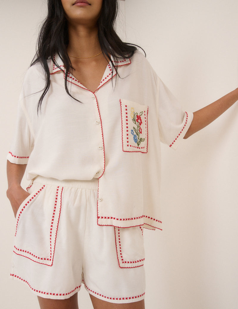 White Embroidered Shorts