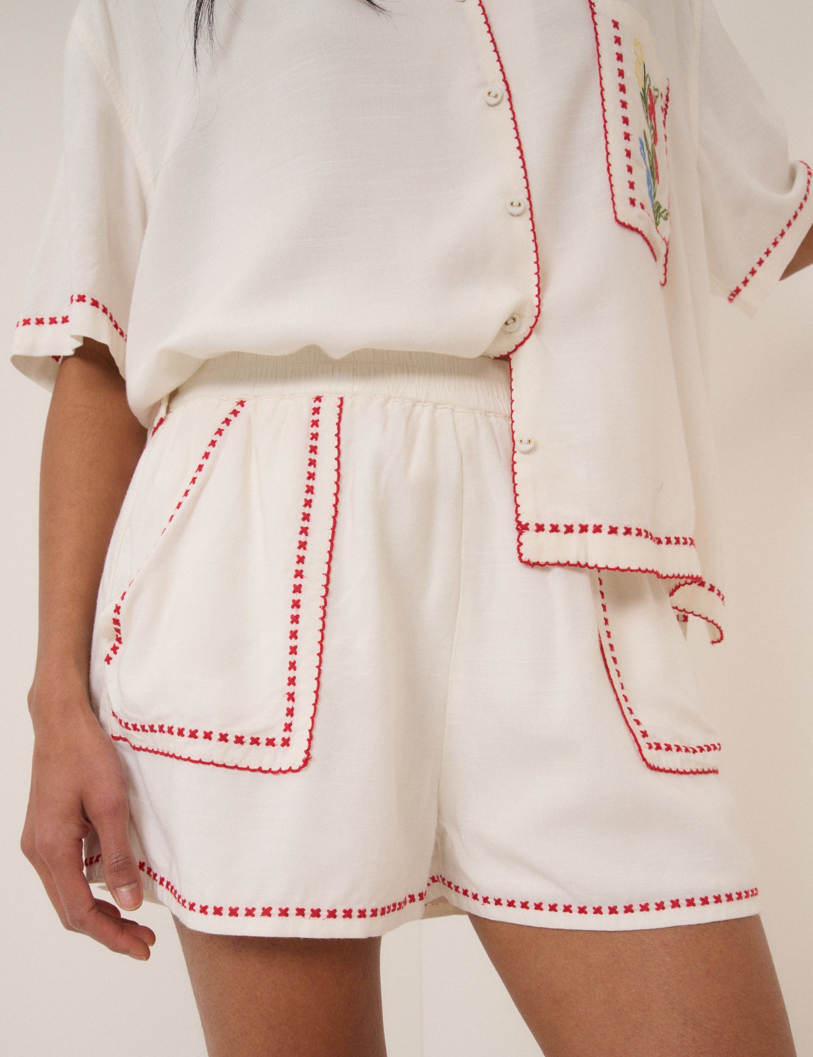 White Embroidered Shorts