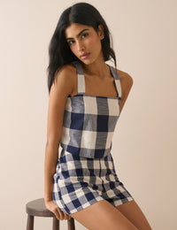 Navy Gingham Mini Shorts