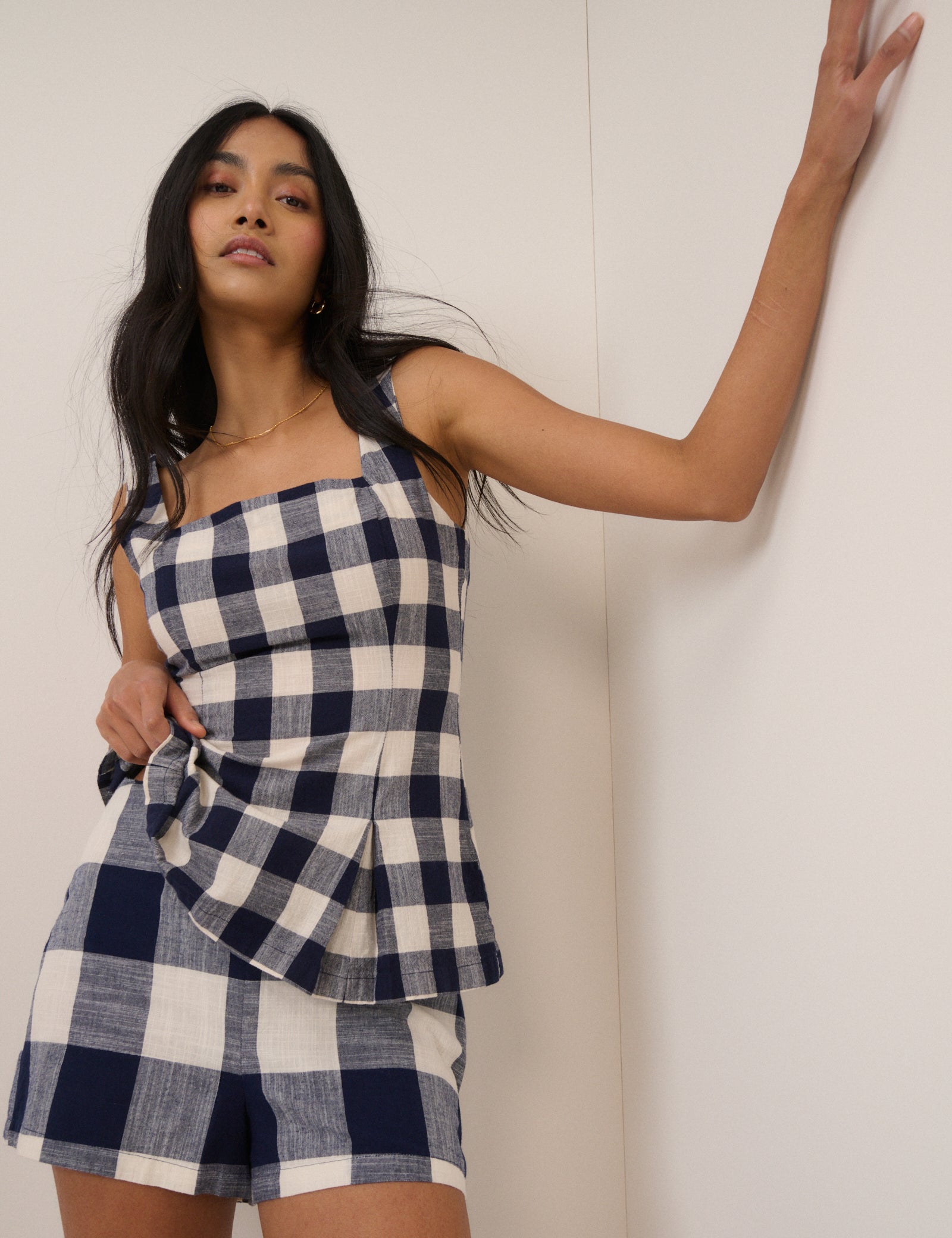 Navy Gingham Mini Shorts