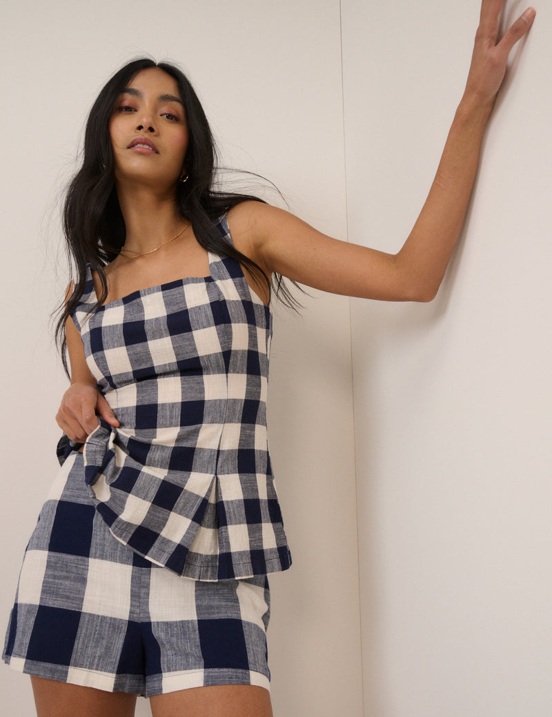 Navy Gingham Top & Shorts Set