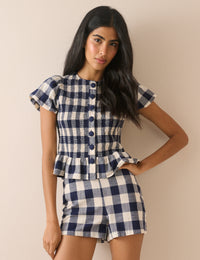 Navy Gingham Mini Shorts