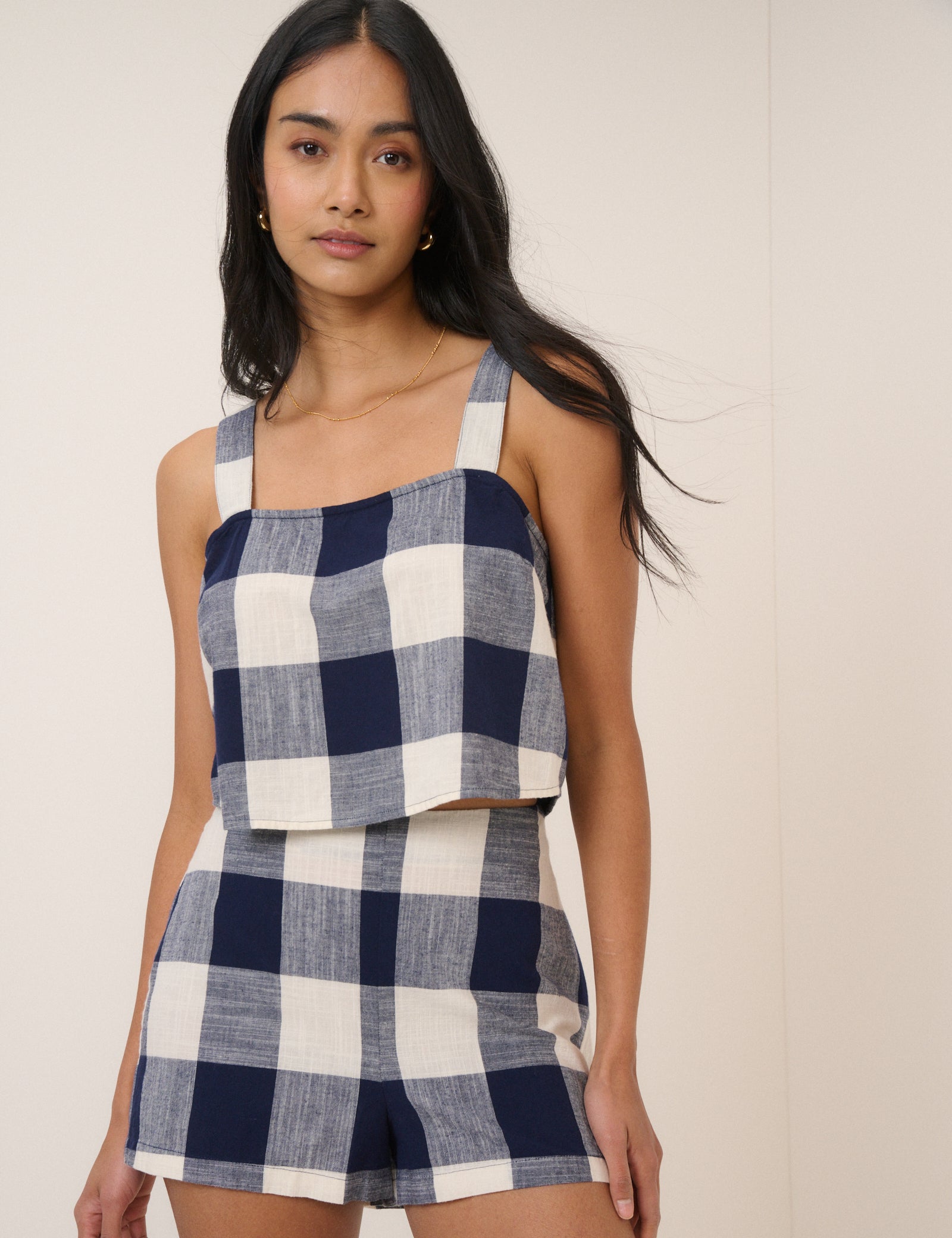 Navy Gingham Mini Shorts