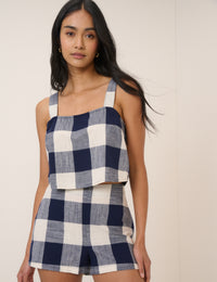 Navy Gingham Mini Shorts