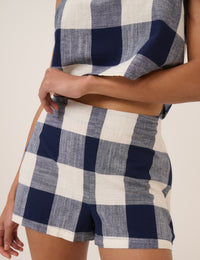 Navy Gingham Mini Shorts