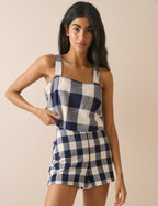 Navy Gingham Mini Shorts