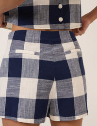 Navy Gingham Mini Shorts