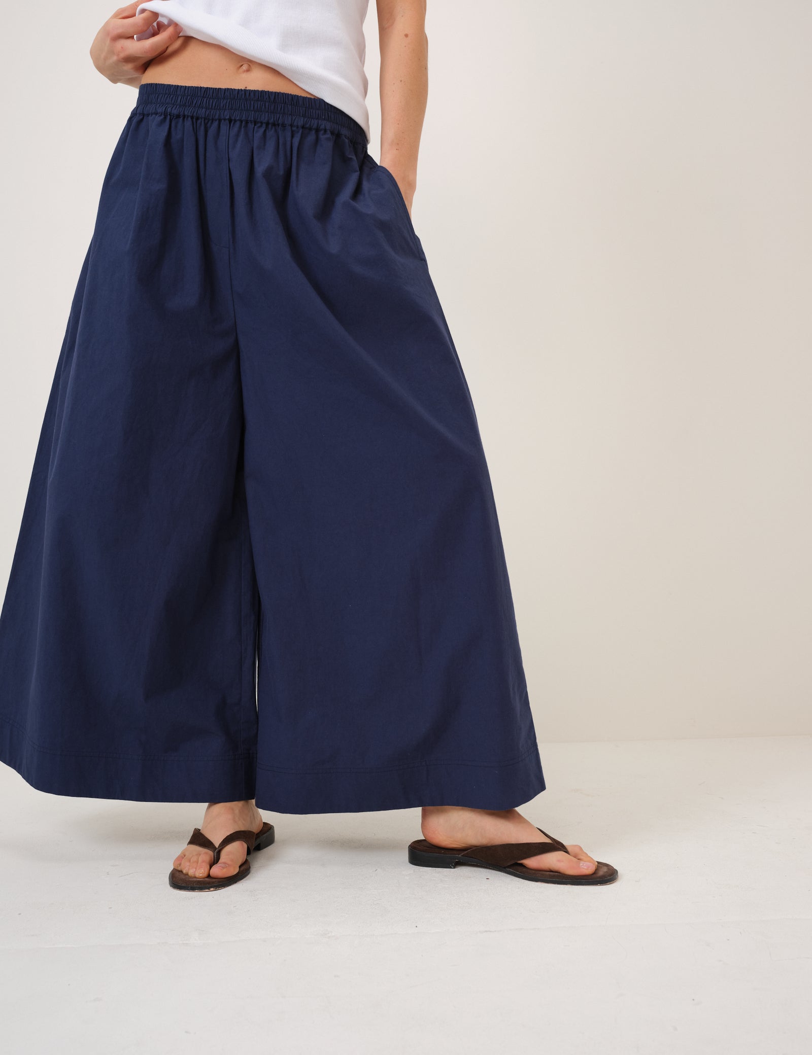 Navy Wide Leg Palazzo Trousers