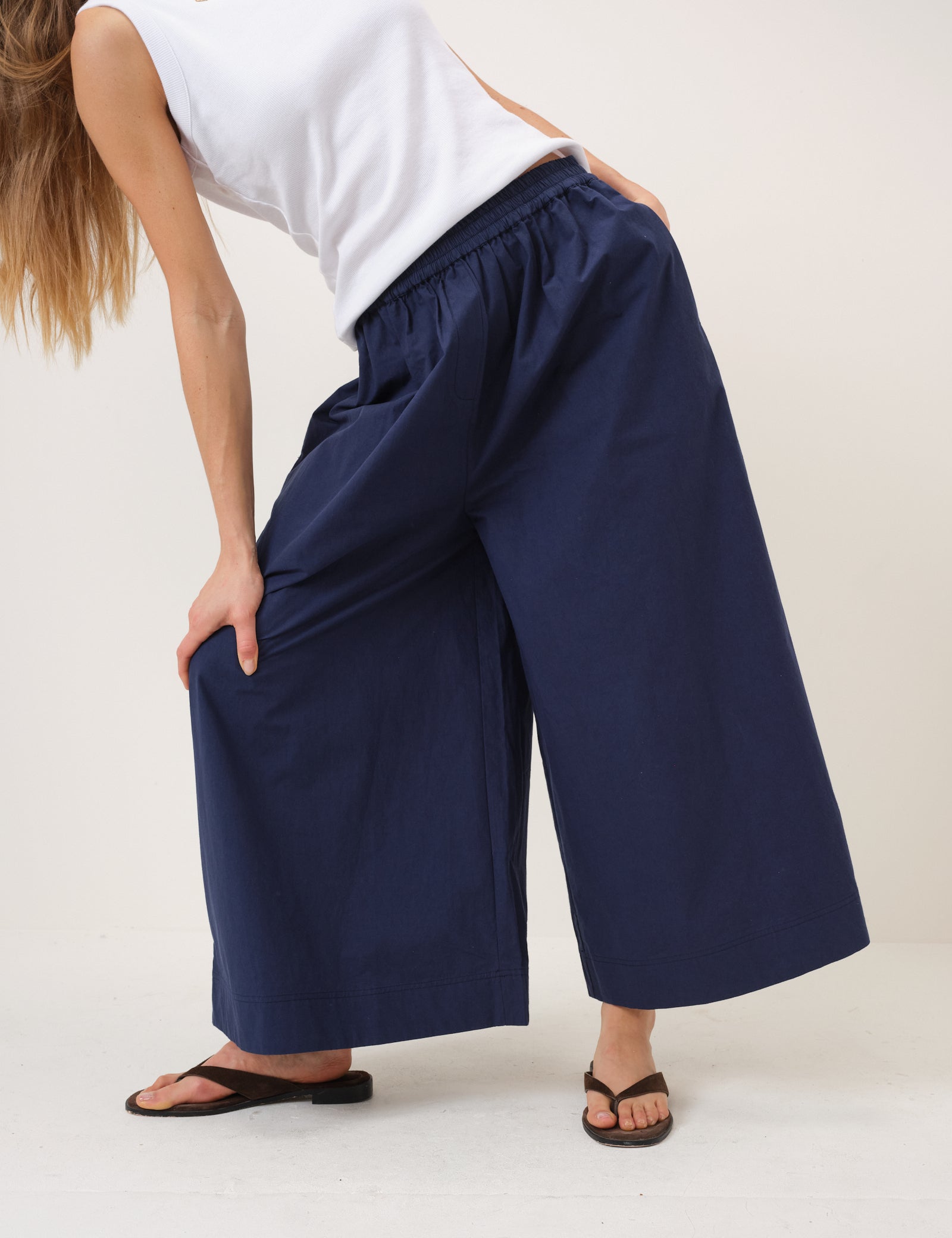 Navy Wide Leg Palazzo Trousers