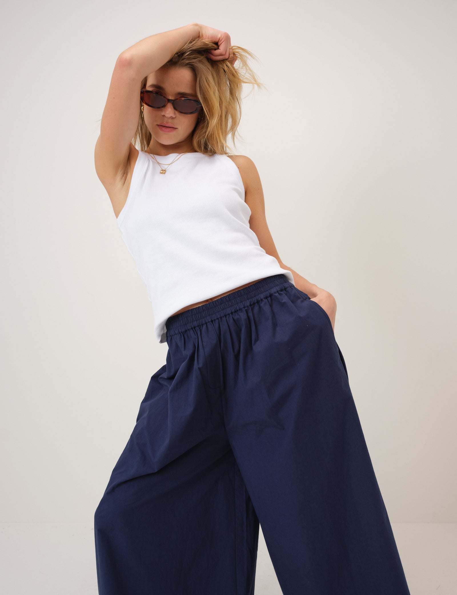 Navy Wide Leg Palazzo Trousers