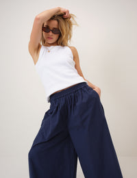 Navy Wide Leg Palazzo Trousers