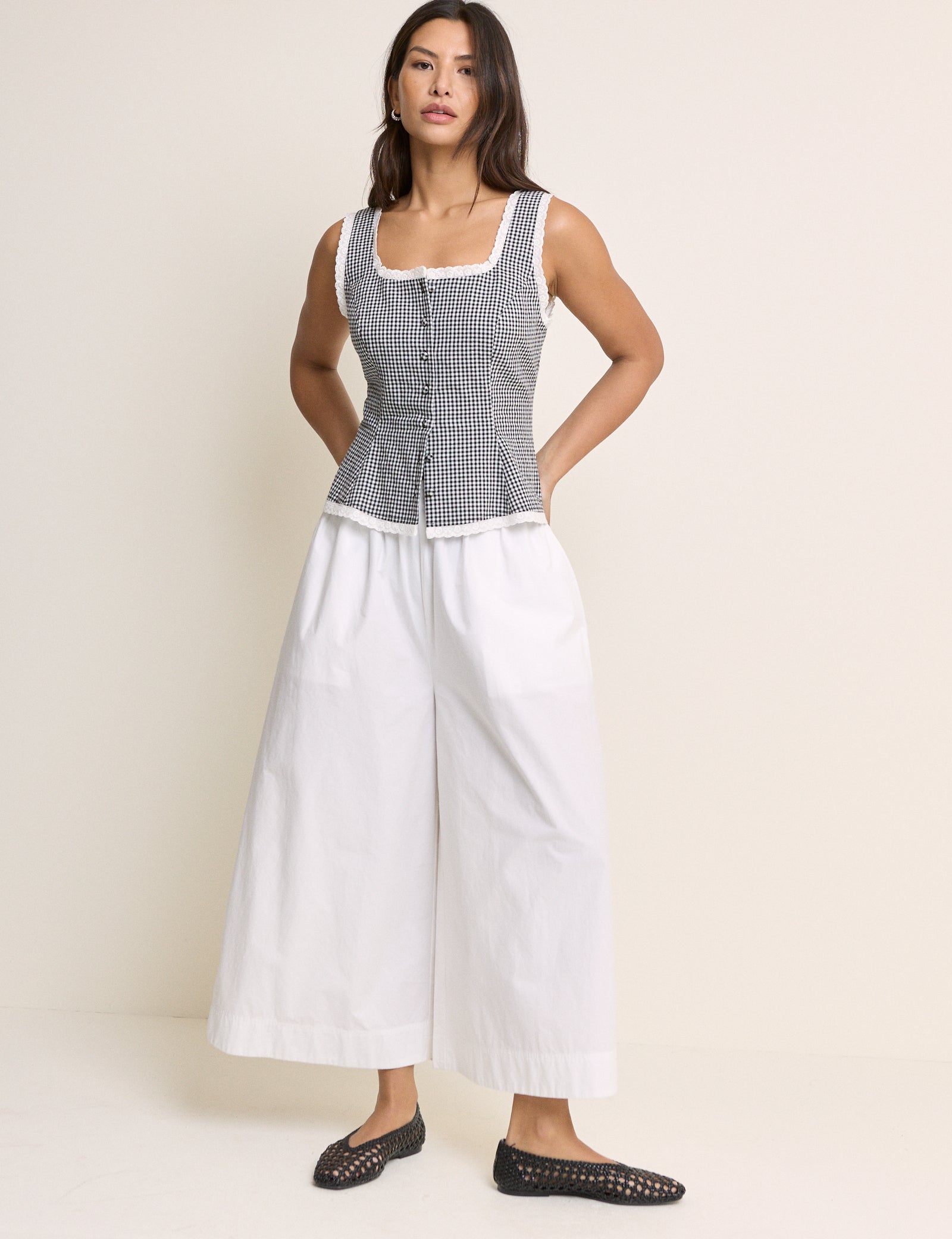 White Wide Leg Palazzo Trousers