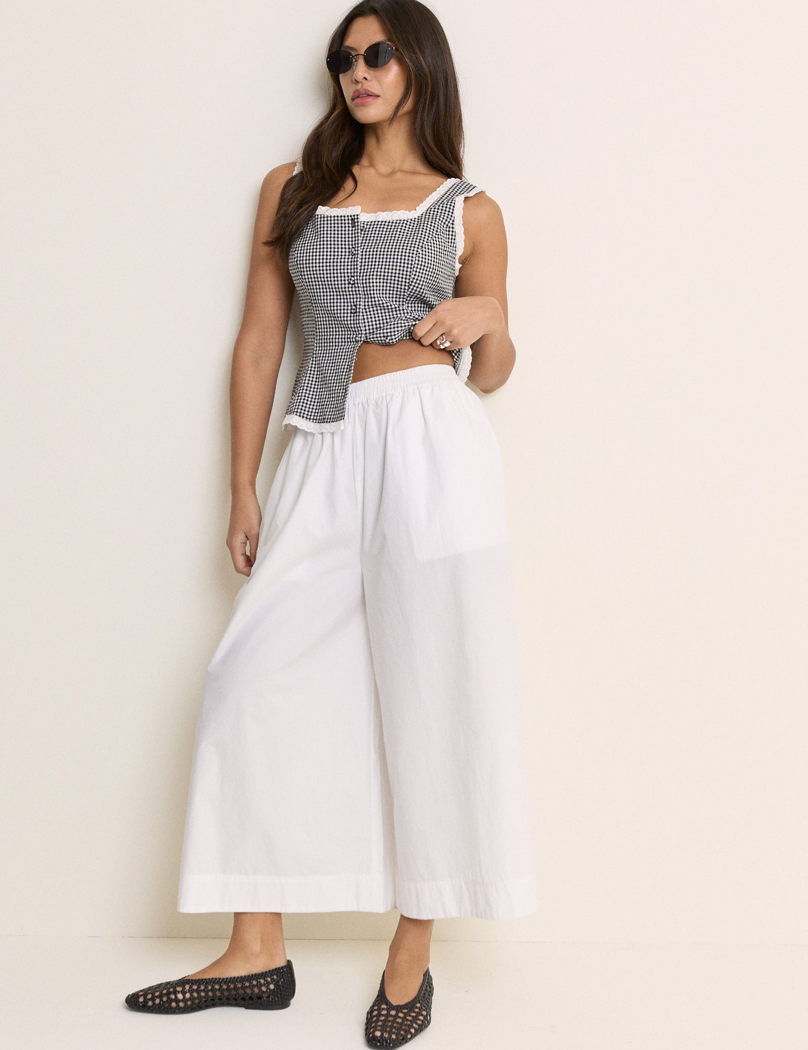 White Wide Leg Palazzo Trousers