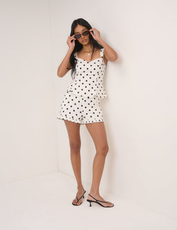 White Polka Dot Tailored Shorts