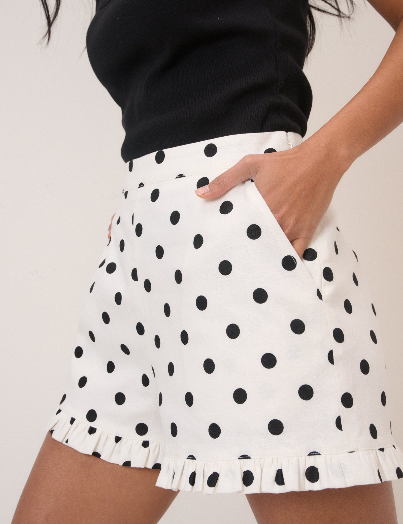 White Polka Dot Tailored Shorts