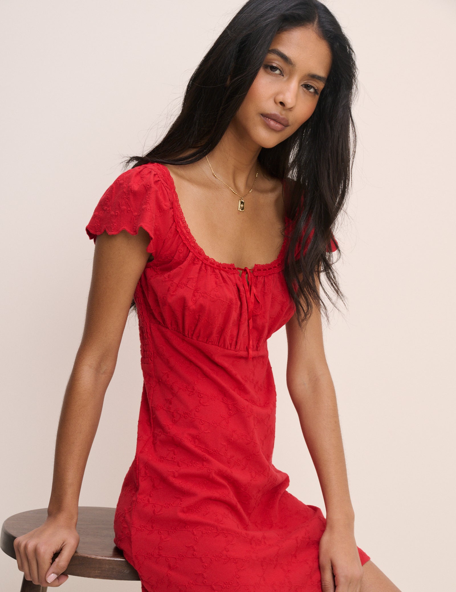 Red Embroidered Jersey Melissa Mini Dress