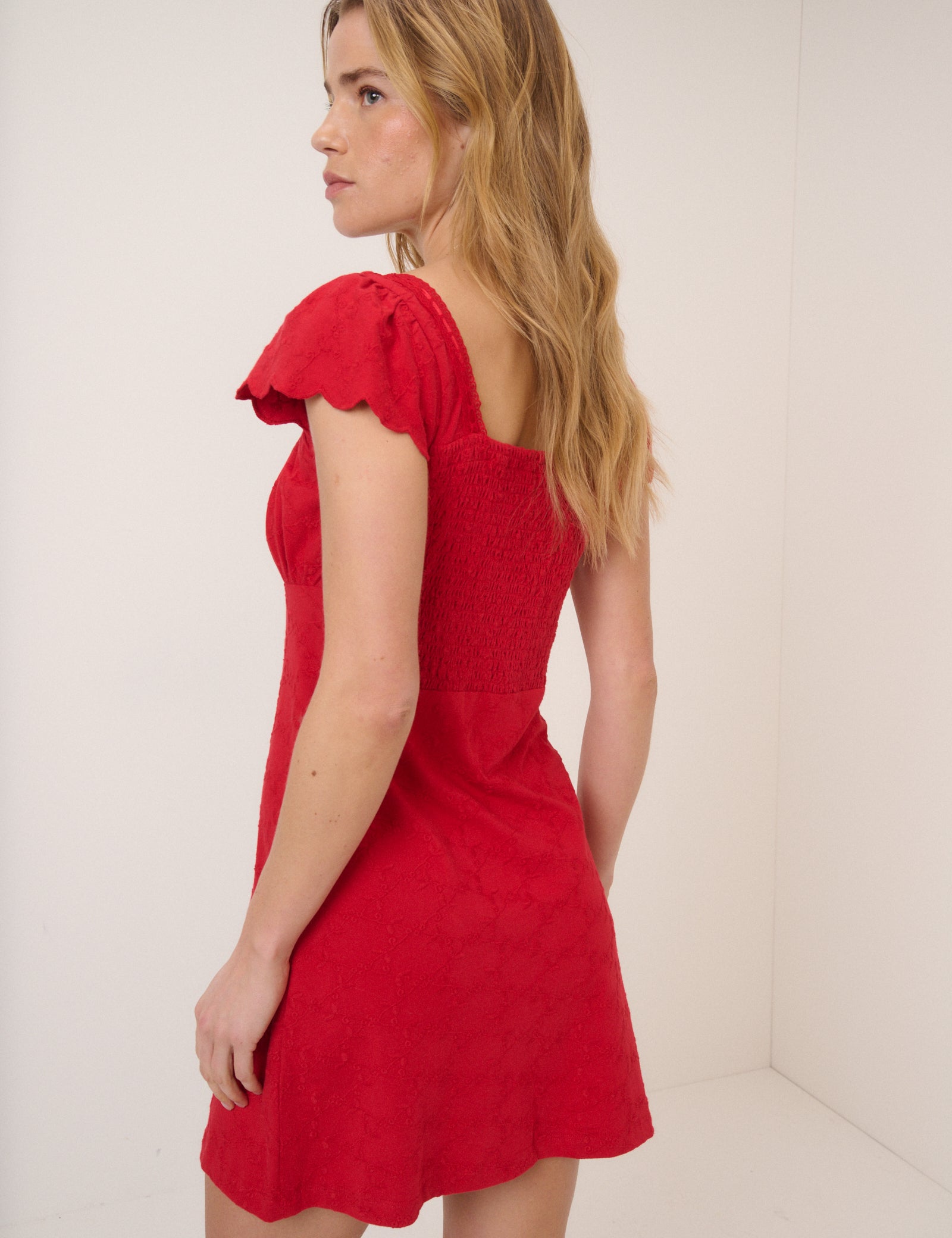 Red Embroidered Jersey Melissa Mini Dress