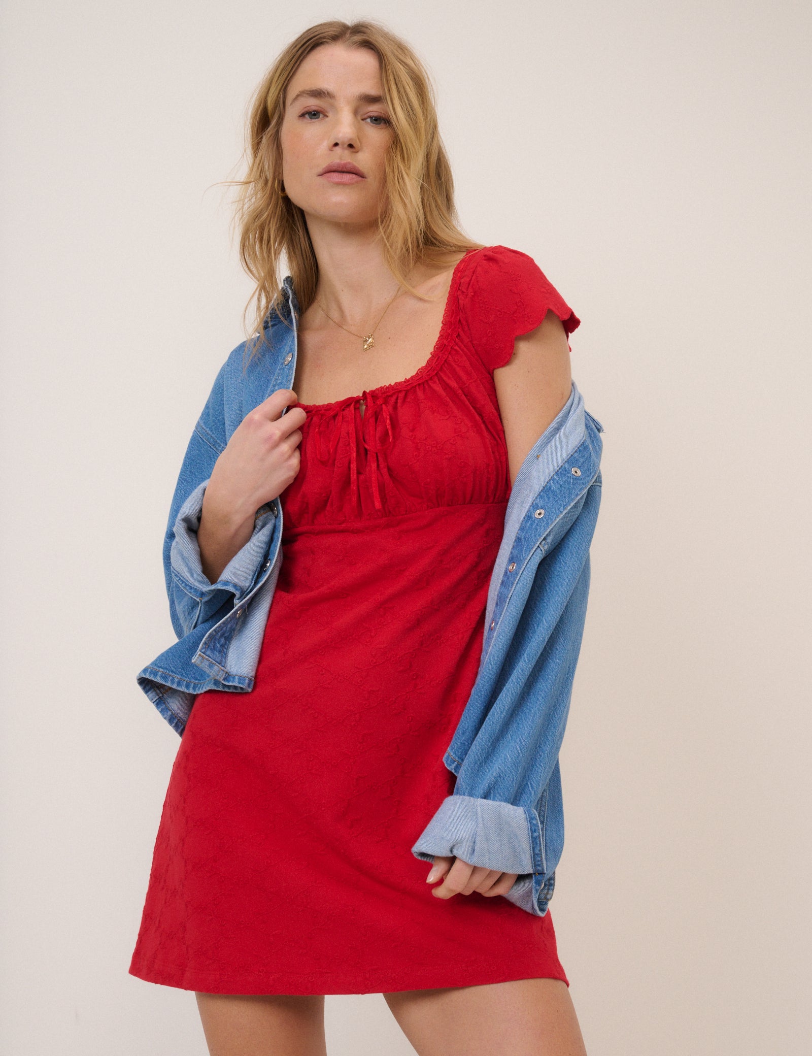 Red Embroidered Jersey Melissa Mini Dress Red Embroidered Jersey Melissa Mini Dress