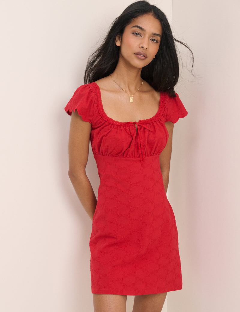 Red Embroidered Jersey Melissa Mini Dress