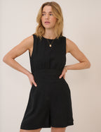 Black Linen-Blend Playsuit