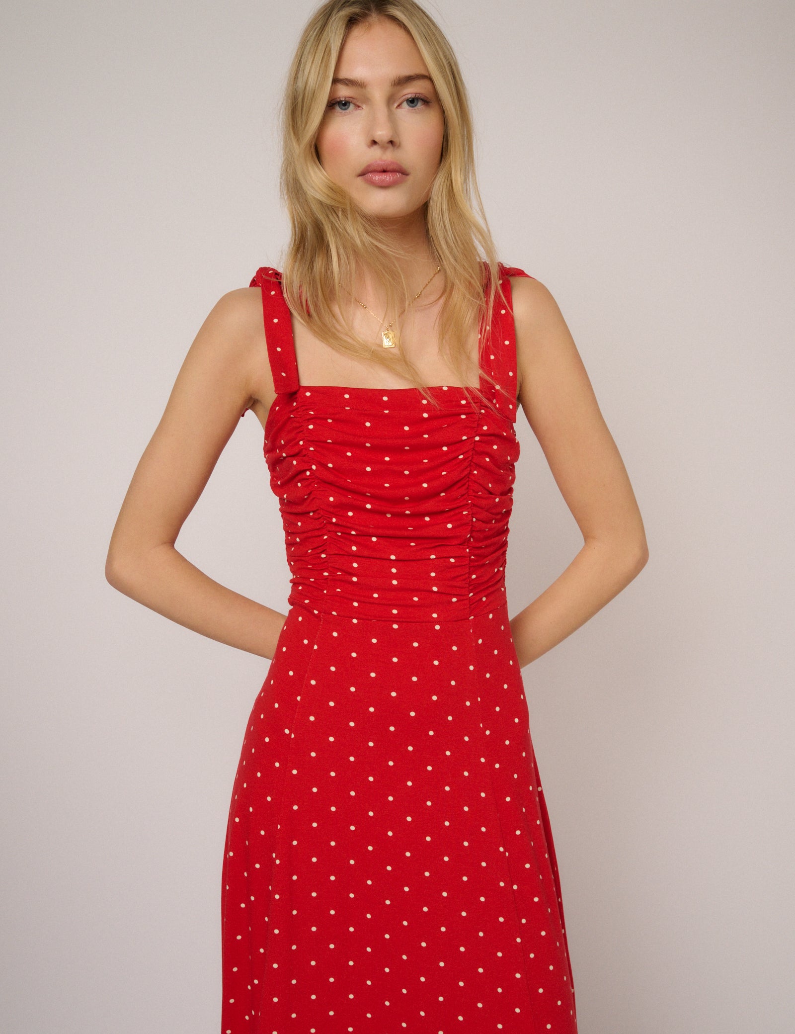 Red Polka Dot Hattie Midi Dress
