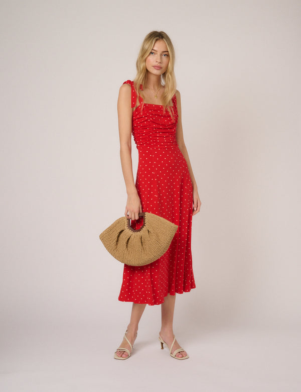 Red Polka Dot Hattie Jersey Midi Dress