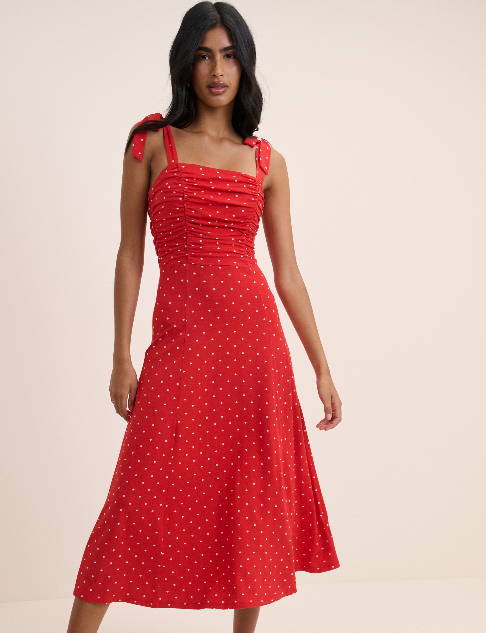 Red Polka Dot Hattie Jersey Midi Dress Red Polka Dot Hattie Jersey Midi Dress