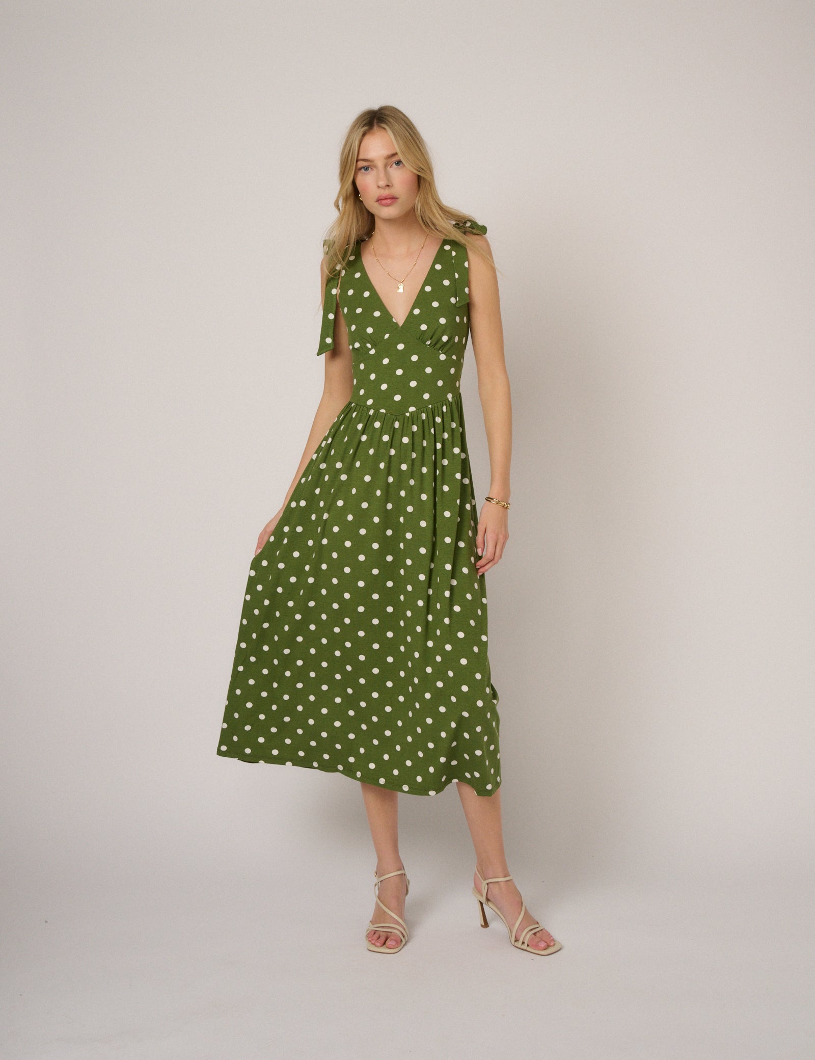 Green Polka Dot Addison Jersey Midi Dress Green Polka Dot Addison Jersey Midi Dress