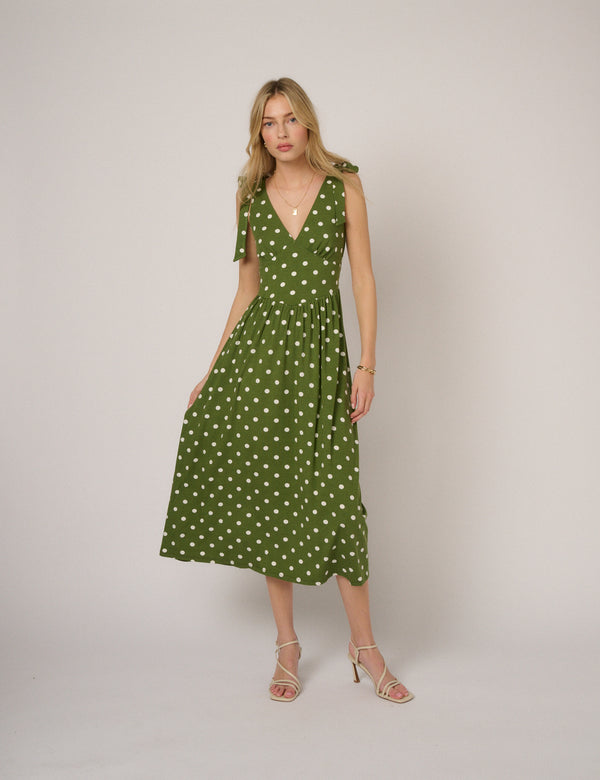 Green Polka Dot Addison Midi Dress