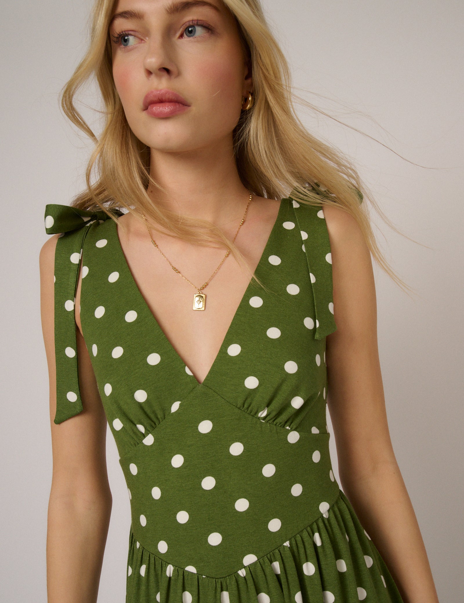 Green Polka Dot Addison Jersey Midi Dress Green Polka Dot Addison Jersey Midi Dress