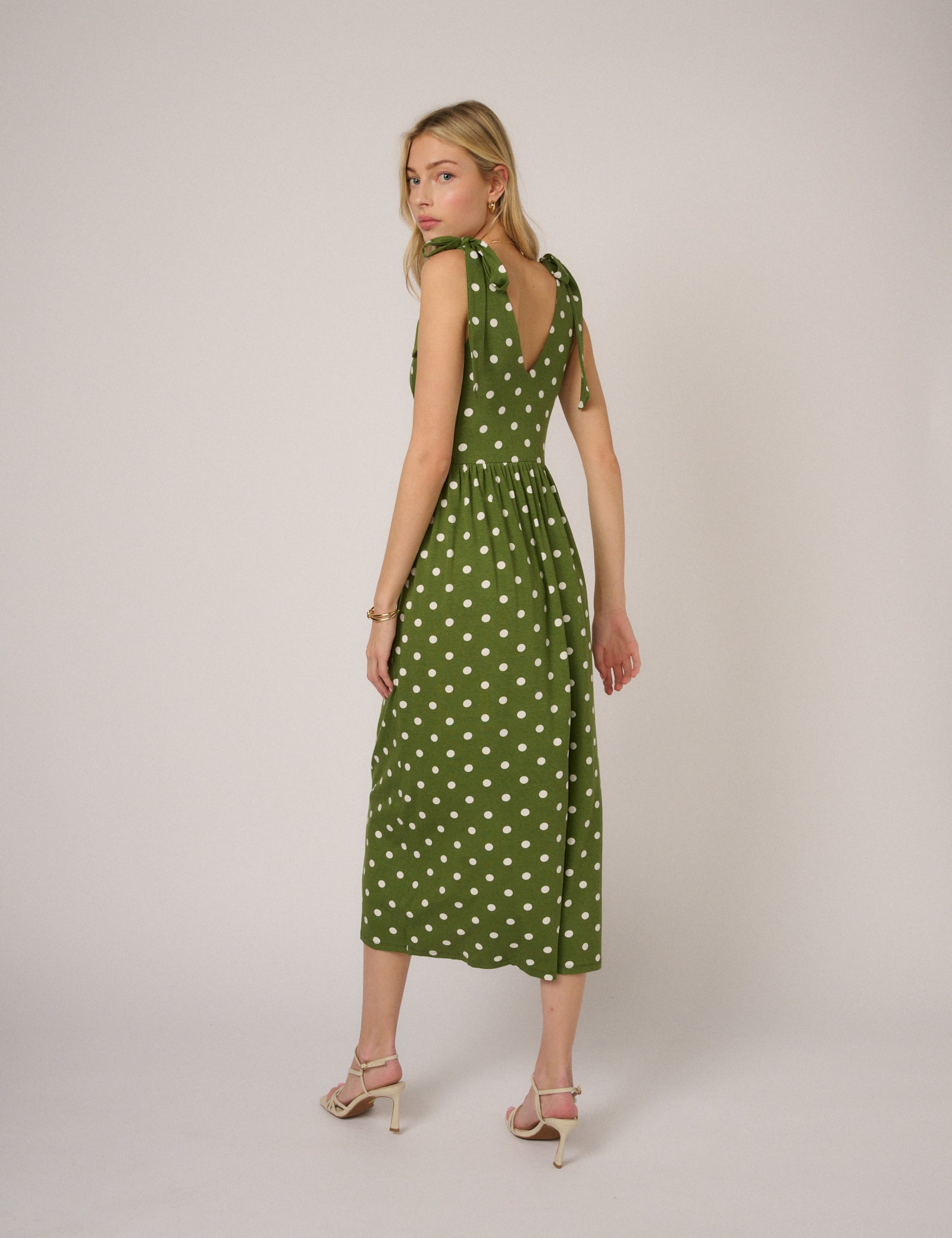 Green Polka Dot Addison Jersey Midi Dress Green Polka Dot Addison Jersey Midi Dress