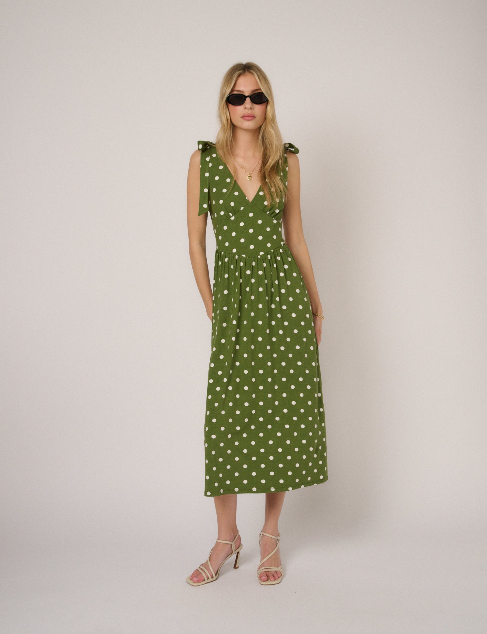 Green Polka Dot Jersey Addison Midi Dress