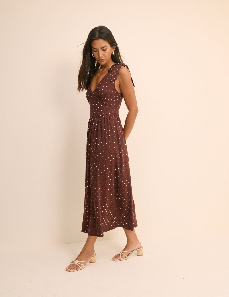 Addison Midi Dress With V-Neck And Tie Straps